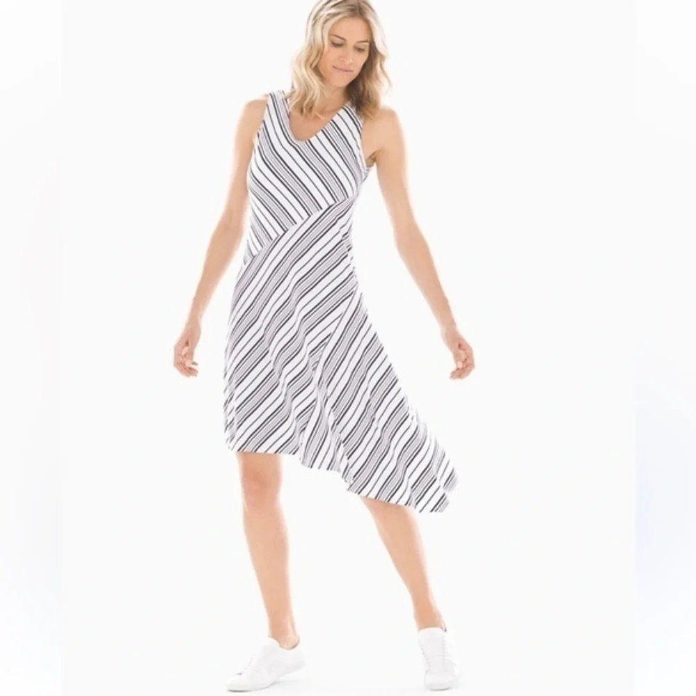 Soma Soft Jersey Asymmetrical Hem Midi Dress women medium Amity Stripe White - Picture 2 of 11